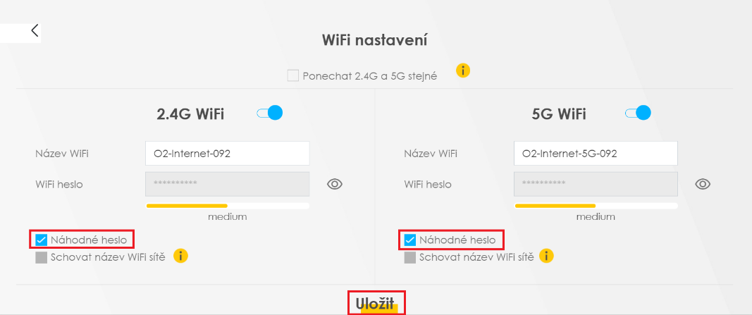 WiFi nastavení