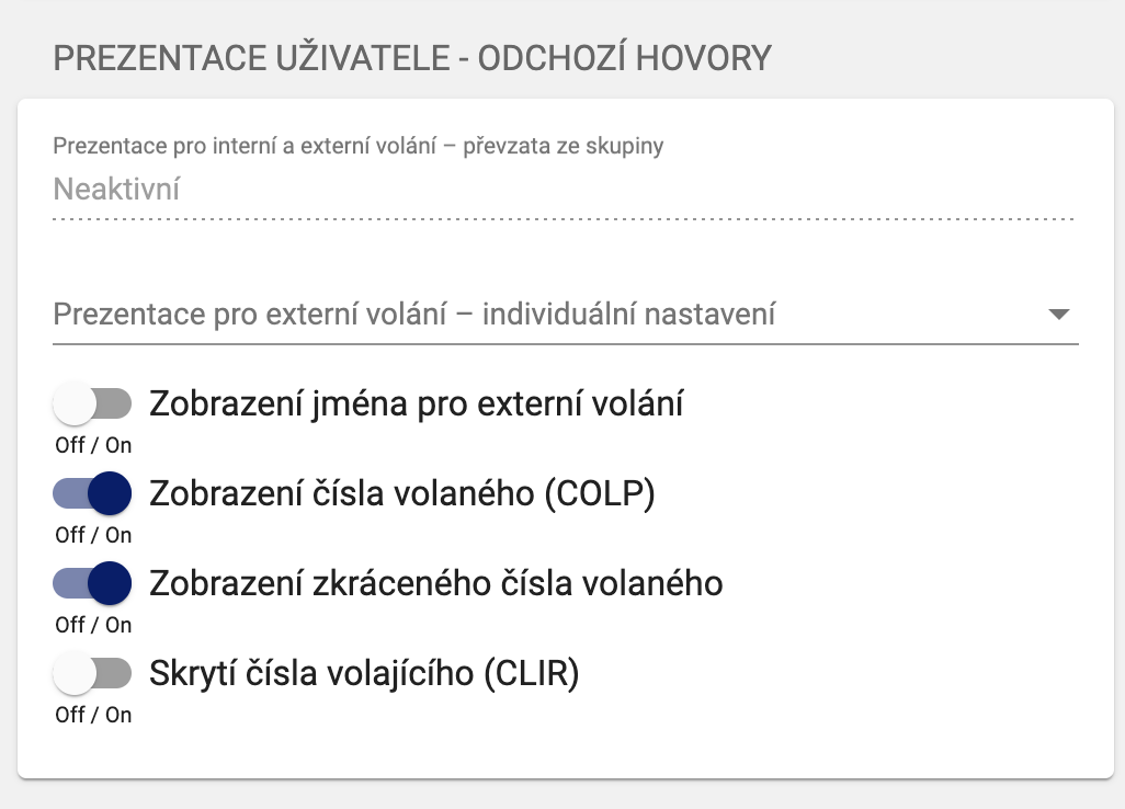 Odchozí hovory