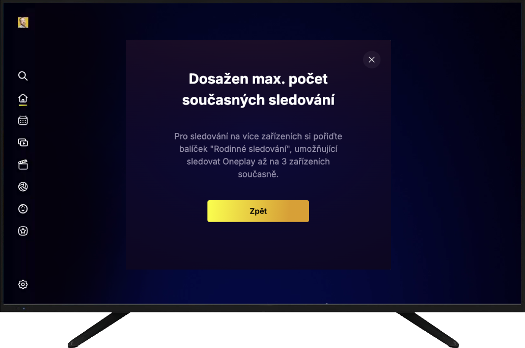 Dosažen maximální počet současných sledování - Oneplay