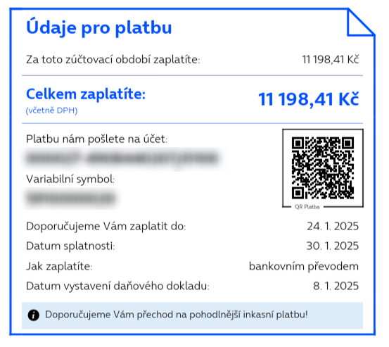 Údaje k platbě pro bankovní převod