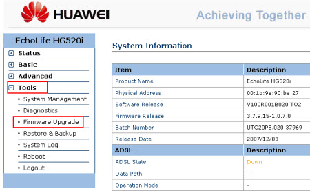 firmware upgrade huawei echolife hg520c